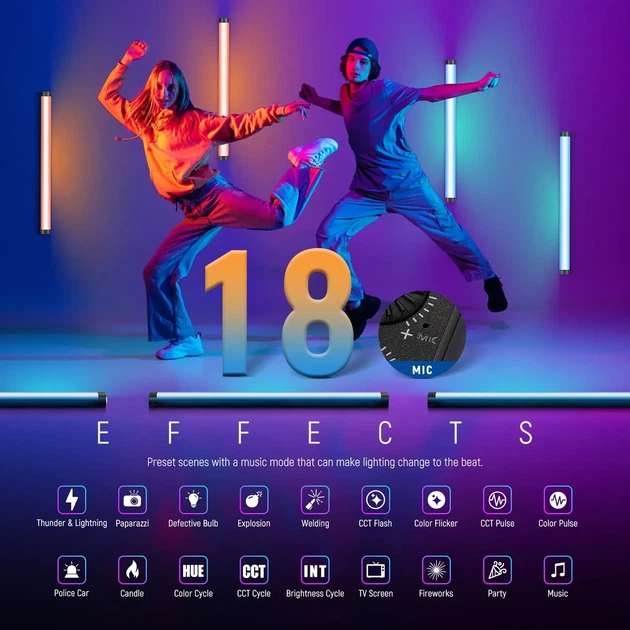 Профессиональная LED лампа стик для съемки ручная фотолампа Neewer TL60 RGB 20Вт 66,5см APP/Onboard/2.4G/DMX управление - изображение 7