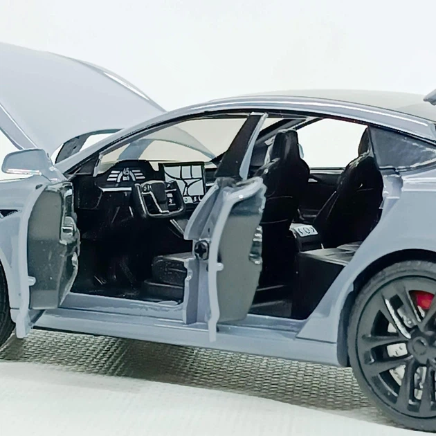 Машинка Автопром "Tesla Модель S с зарядной станцией" серая, 1:24 (18 см) AP7713-5 - изображение 2