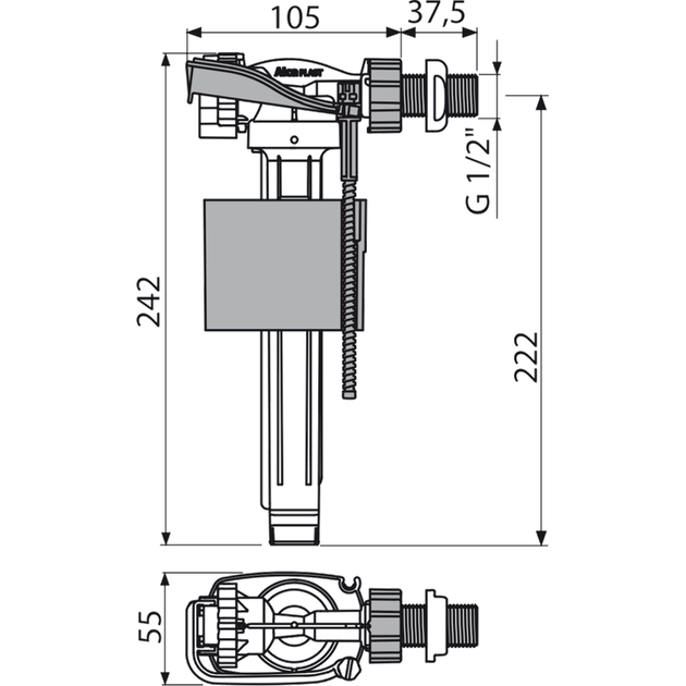 Впускной механизм ALCA PLAST A160-1/2" с боковой подводкой металл 1/2" (8595580566722) - Фото 2 Впускной механизм ALCA PLAST A160-1/2" с боковой подводкой металл 1/2" (8595580566722) - изображение 2