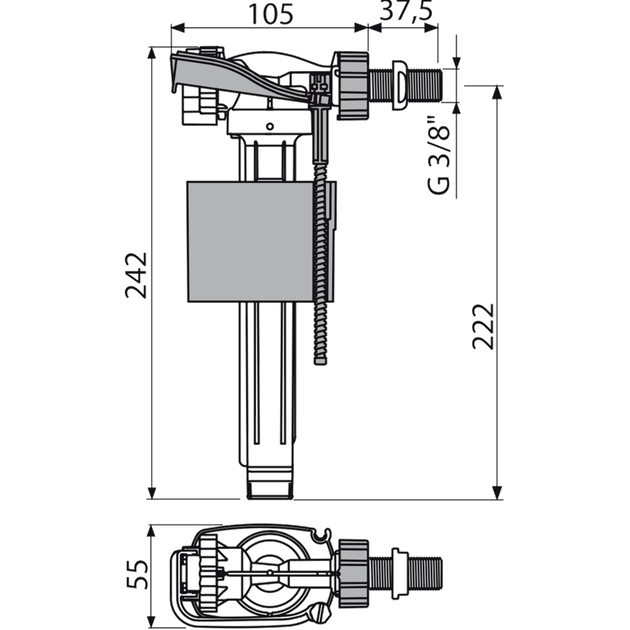 Впускной механизм ALCA PLAST A160-3/8" с боковой подводкой металл 3/8" (8595580566715) - изображение 2