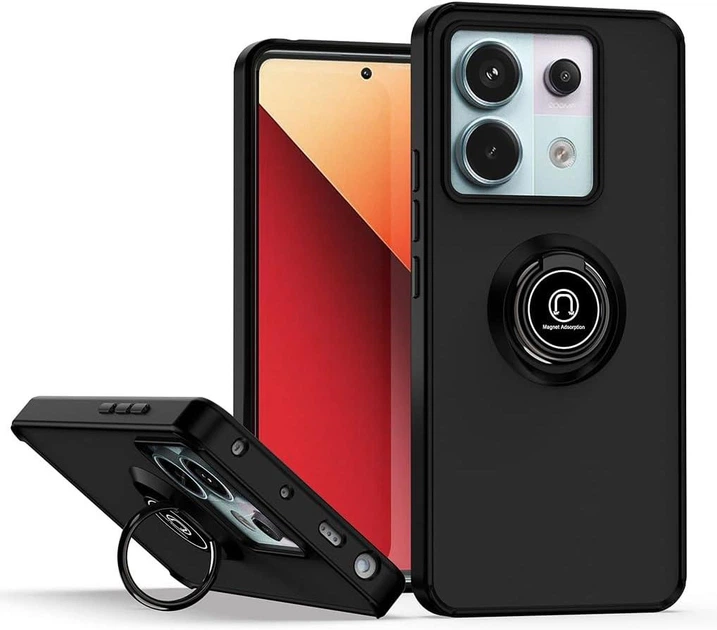Чехол Fiji Colorframe для Xiaomi Redmi Note 13 Pro 5G матовый бампер с кольцом подставкой Black - Фото 1 Чехол Fiji Colorframe для Xiaomi Redmi Note 13 Pro 5G матовый бампер с кольцом подставкой Black - изображение 1
