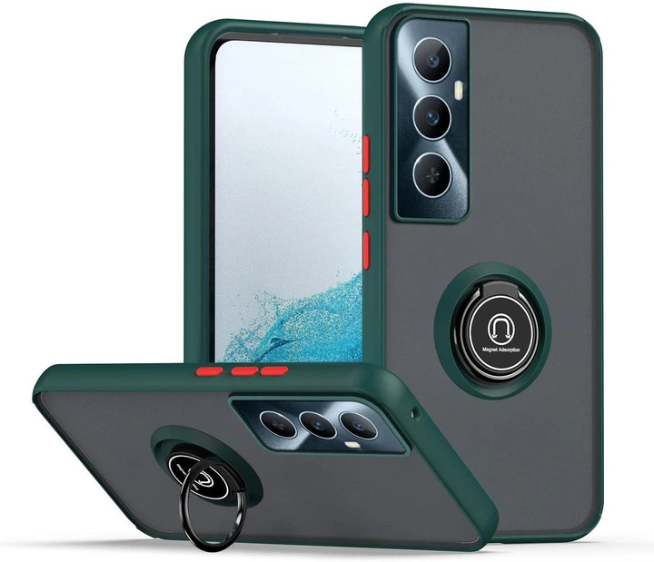 Чехол Fiji Colorframe для Realme C65 матовый бампер с кольцом подставкой Green - Фото 1 Чехол Fiji Colorframe для Realme C65 матовый бампер с кольцом подставкой Green - изображение 1