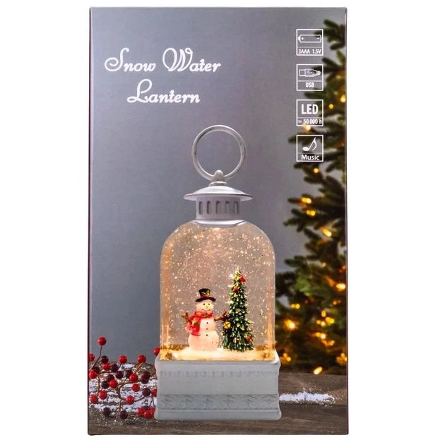 Новорічний музичний ліхтар зі снігом Сніговик білий - Фото 4 Новорічний музичний ліхтар зі снігом Сніговик білий - зображення 4