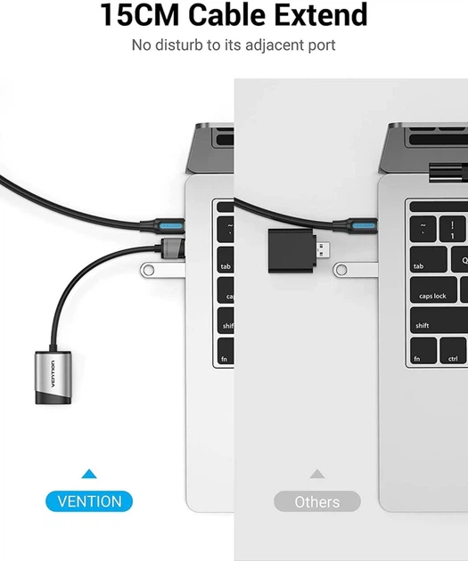 Звуковая карта Vention USB External Sound Card 0.15m Metal Type Grey (CDKHB) - изображение 7