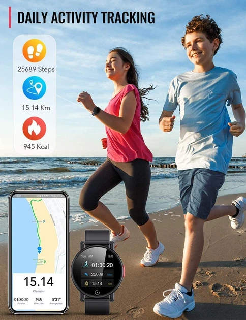 SmartWatch AGPTEK. Фитнес-часы. Мальчики, Мужчины, Женщины, IP68. Черный. - изображение 7