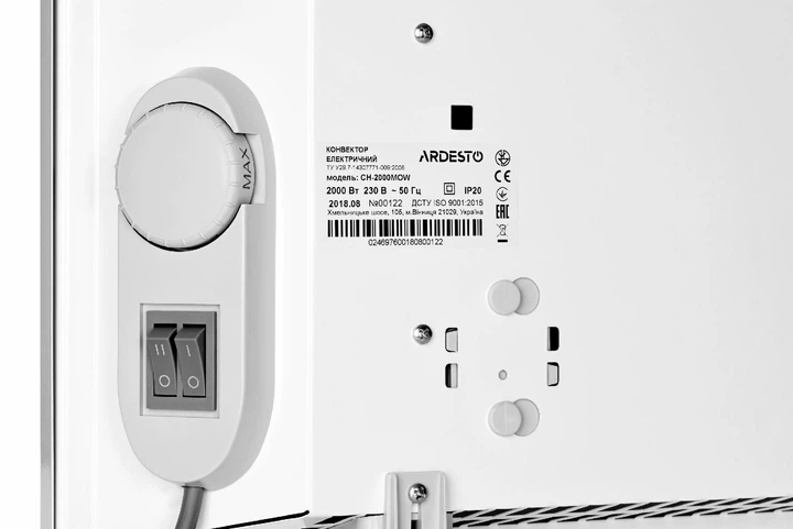 Конвектор ARDESTO CH-2000MOW 20м2 2000Вт механическое управление открытый нагревательный элемент белый - изображение 6