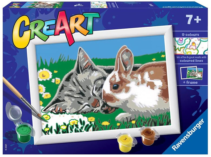 Картина за номерами Ravensburger CreArt Кошеня і кролик на лузі 18 x 13 см (4005556200740) - зображення 1