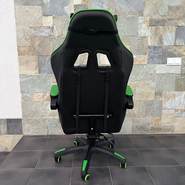 Комп'ютерне крісло з екошкіри підставка для ног PRESTIGE Rob-11 Чорно-зелене геймерське - зображення 5