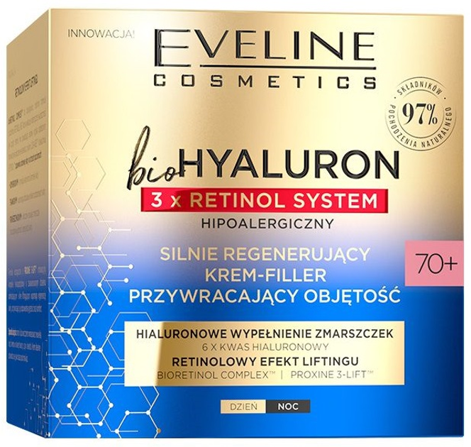 Krem-filler do twarzy Eveline BioHyaluron 3 x Retinol 70+ Silnie regenerujący 50 ml (5903416026082) - obraz 2