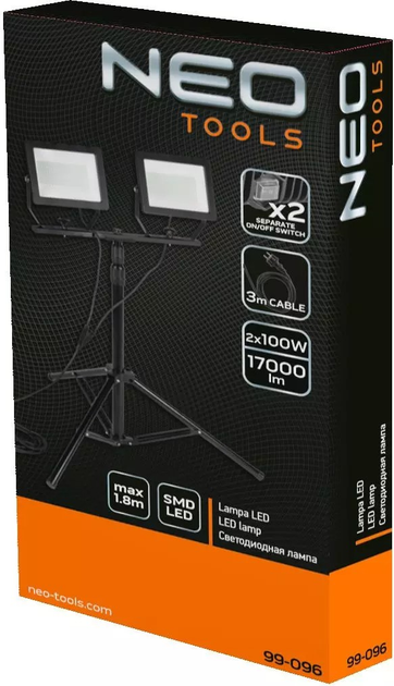 Подвійний прожектор NEO Tools 2 x 100 Вт SMD LED 2 x 8500 лм на штативі 1.8 м 99-096 (5907558469578) - зображення 8