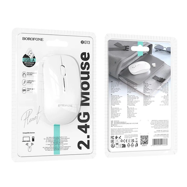Мышь компьютерная беспроводная BOROFONE Planet business wireless mouse BG14 1000dpi Белый - изображение 2