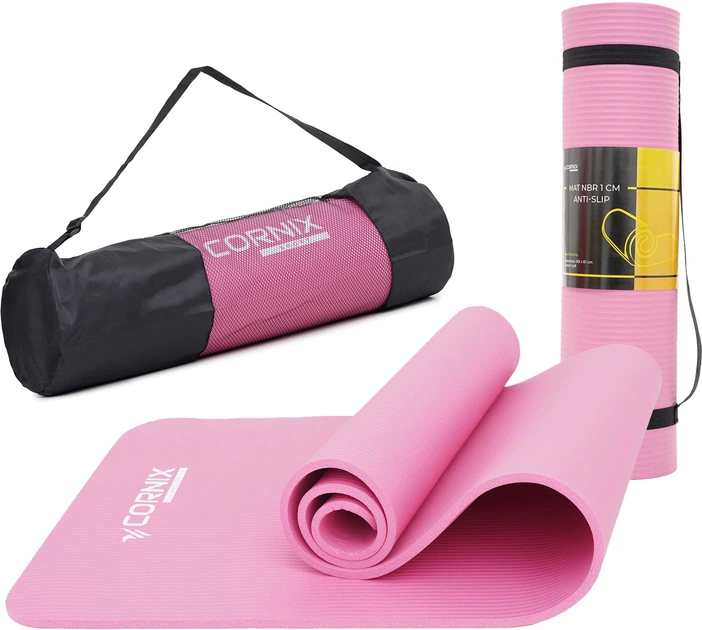 Набор Коврик спортивный Cornix NBR 183 x 61 x 1 см для йоги и фитнеса Pink + Массажный ролик Cornix EVA 33 x 14 см (валик, роллер) Pink (XR-0010+XR-0339) - изображение 2