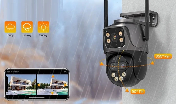 Уличная WiFi IP камера Besder A8Q 8Мп 2 независимых объектива черная - Фото 3 Уличная WiFi IP камера Besder A8Q 8Мп 2 независимых объектива черная - изображение 3