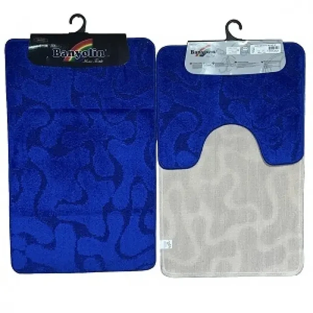Набір синіх килимків для ванної та туалетної кімнати CLASSIC 60*100/50*60см Blue Banyolin - Фото 2 Набір синіх килимків для ванної та туалетної кімнати CLASSIC 60*100/50*60см Blue Banyolin - зображення 2