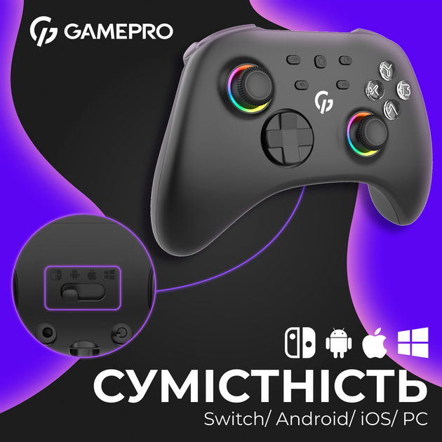 Бездротовий геймпад GamePro GPX13B 2.4G/BT 5.1/USB (Switch/PC/iOS/Android) RGB Black - зображення 17