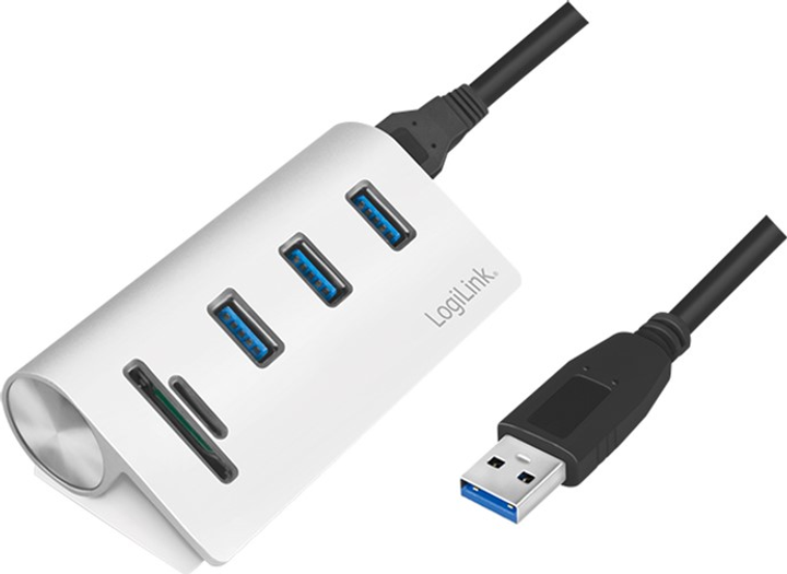 USB-хаб Logilink USB 3.0 Hub with Card Reader Silver (4052792053029) - зображення 1