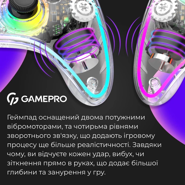 Бездротовий геймпад GamePro GPX13T 2.4G/BT 5.1/USB (Switch/PC/iOS/Android) RGB Transparent - Фото 13 Бездротовий геймпад GamePro GPX13T 2.4G/BT 5.1/USB (Switch/PC/iOS/Android) RGB Transparent - зображення 13