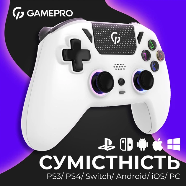 Бездротовий геймпад GamePro GPS13W BT 5.3/USB (PC/iOS/Android/PS3/PS4) RGB White - зображення 16