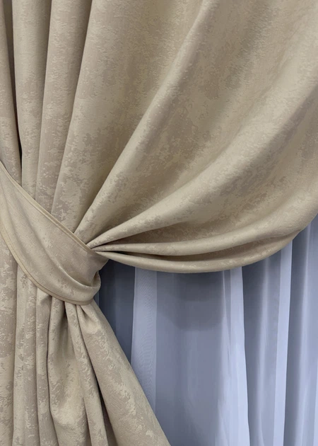 Комплект коротких штор VR-Textil Жакард Sultan № 871ш Бежевий 130х170 см 2 шт (35-0313) - зображення 4