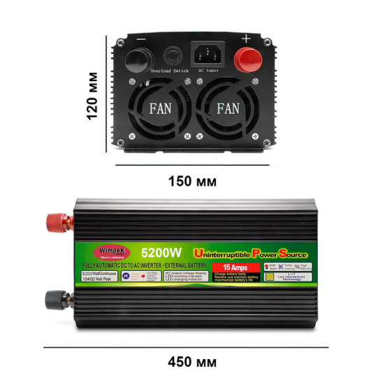 Інвертор 12v-220V, Power inverter 5200W Перетворювачі напруги, автомобільний інвертор із зарядкою 15А - зображення 4