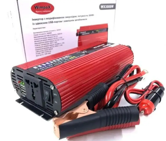 Надійний автомобільний інвертор DC-AC, 12-220V, потужність 3000Вт, Перетворювач-Інвертор, 2 USB - зображення 3