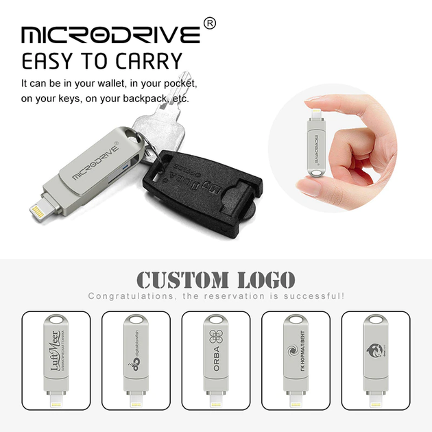 Флешка металлическая 2в1 256 ГБ USB-Lightning для Apple iPhone, iPad, iPod, для компьютера Microdrive OTG - изображение 9