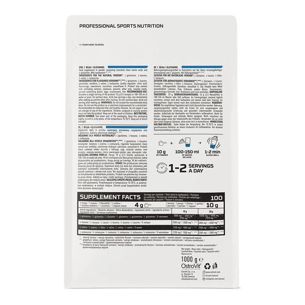 Аминокислоты Ostrovit BCAA + Glutamine 1000 г, Strawberry & Berry - изображение 2