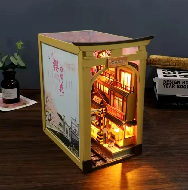 Книжный Румбокс 3D-головоломка Бук Нук "Сакура" Миниатюрный Кукольный Домик Диорама DIY DollHouse с подсветкой и музыкой от HongDa (M156) - изображение 9