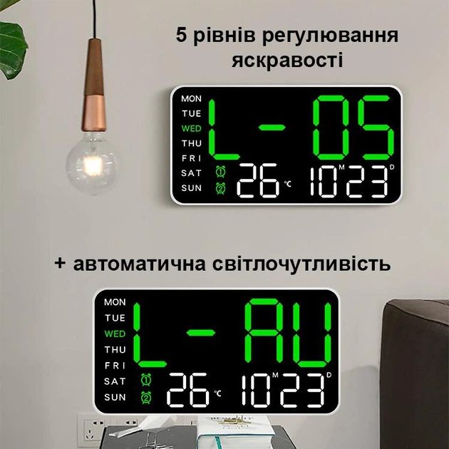 Электронные часы настольные с термометром с большими цифрами Зеленый - изображение 3