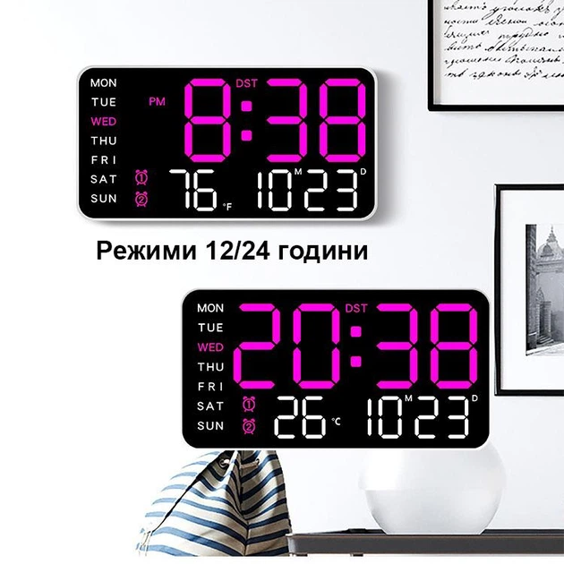 Электронные часы настольные с термометром с большими цифрами Розовый - Фото 4 Электронные часы настольные с термометром с большими цифрами Розовый - изображение 4
