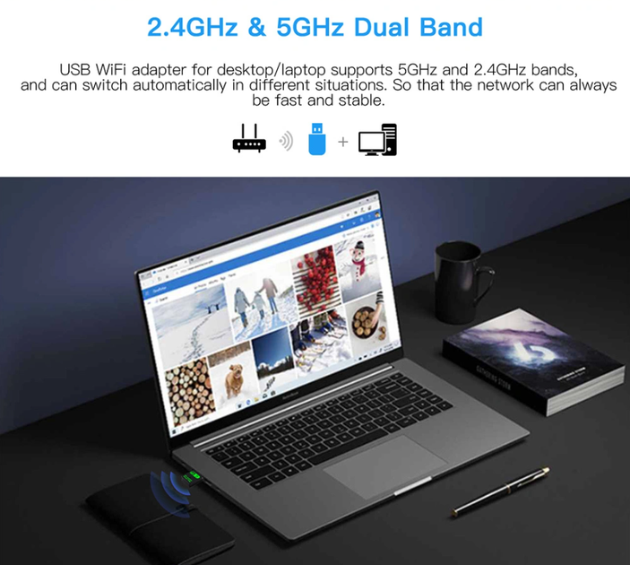 Bluetooth Wi-Fi адаптер для під'єднання ПК або ноутбука до Wi-Fi 2.4/5 ГГц і BT 4.2, 600 Mbps, USB 2.0, Windows - зображення 7