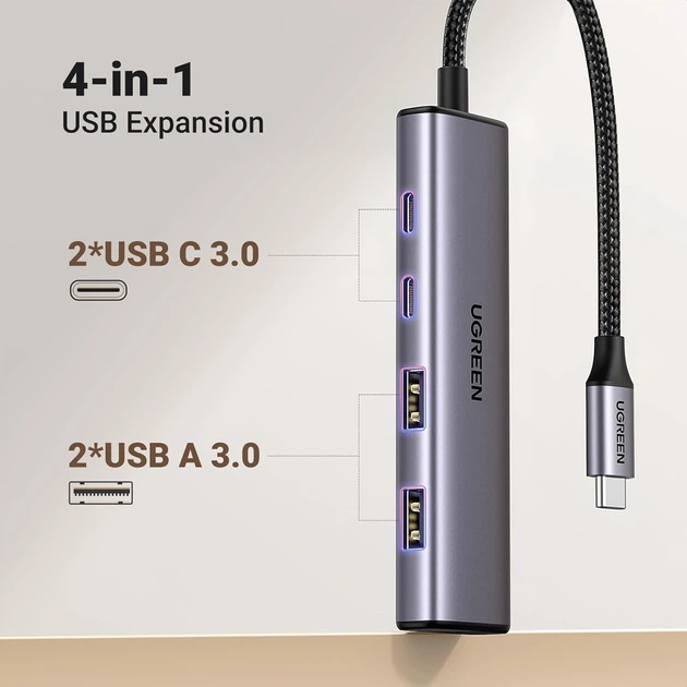 USB-хаб UGREEN 4-Port USB-C Hub (UGR-15395) - Фото 3 USB-хаб UGREEN 4-Port USB-C Hub (UGR-15395) - изображение 3
