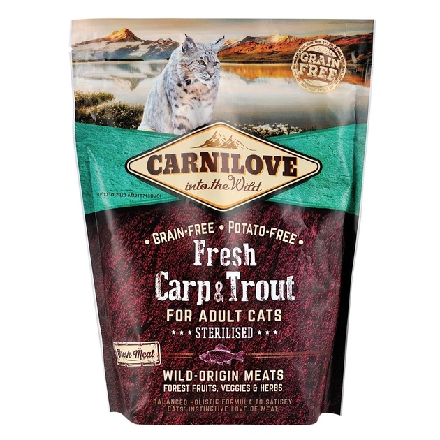 Корм Carnilove Cat Fresh Carp & Trout Sterilised сухой с карпом и форелью для стерилизованных котов 0.4 кг - Фото 1 Корм Carnilove Cat Fresh Carp & Trout Sterilised сухой с карпом и форелью для стерилизованных котов 0.4 кг - изображение 1