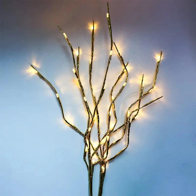 Гирлянда-ветка Brush light золотая на батарейках - изображение 8