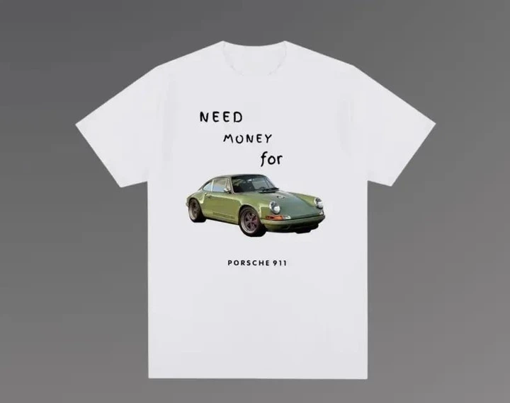 Футболка чоловіча JHK "Need money for Porsche" з картинкою машини S Біла - Фото 1 Футболка чоловіча JHK "Need money for Porsche" з картинкою машини S Біла - изображение 1