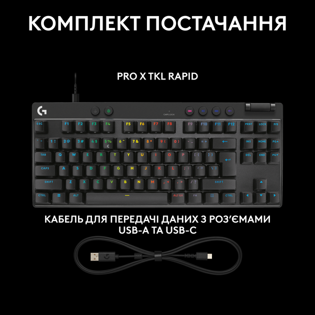 Клавиатура Logitech G PRO X TKL RAPID Black (920-013233) - изображение 9