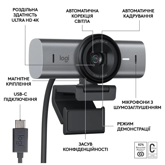 Веб-камера Logitech MX Brio 4K Graphite (960-001559) - зображення 6