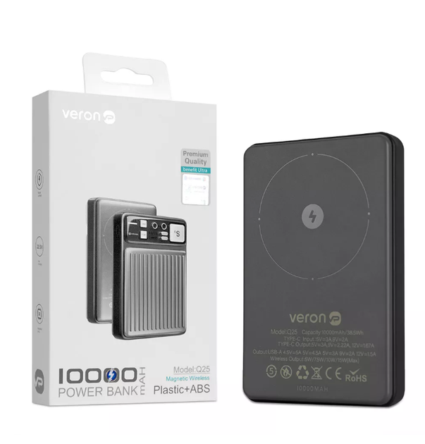 Зарядний пристрій 10000 mAh із швидкою зарядкою USB C та USB A Veron Q25 Magsafe Power Bank - зображення 2