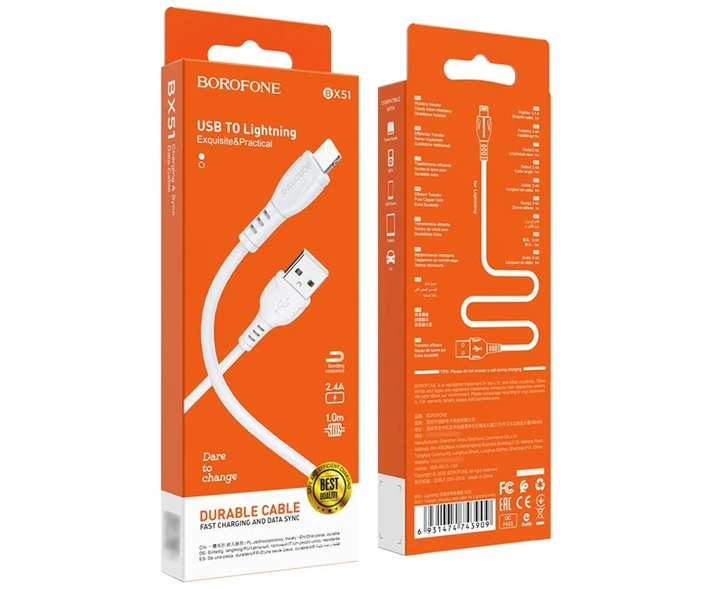 Кабель Borofone BX51 Triumph 1м/2.4А Белый (6931474743909) - изображение 4