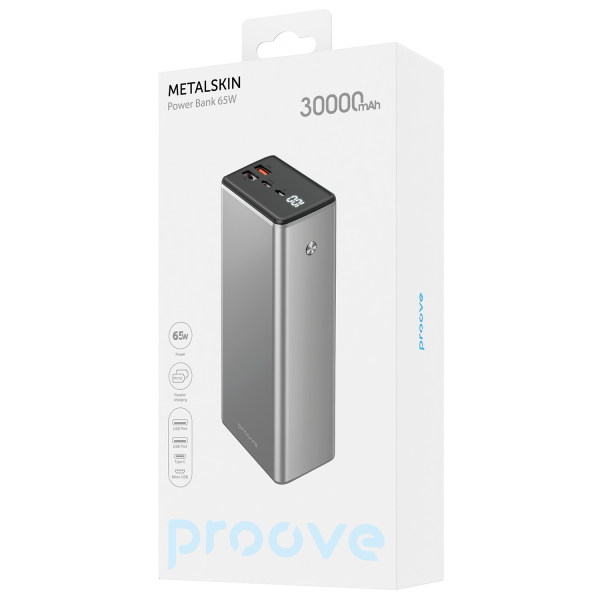 УМБ для ноутбука Proove Metalskin 65W 30000mAh 2USB+Type-C быстрая зарядка PD QC Metal Gray - Фото 3 УМБ для ноутбука Proove Metalskin 65W 30000mAh 2USB+Type-C быстрая зарядка PD QC Metal Gray - изображение 3