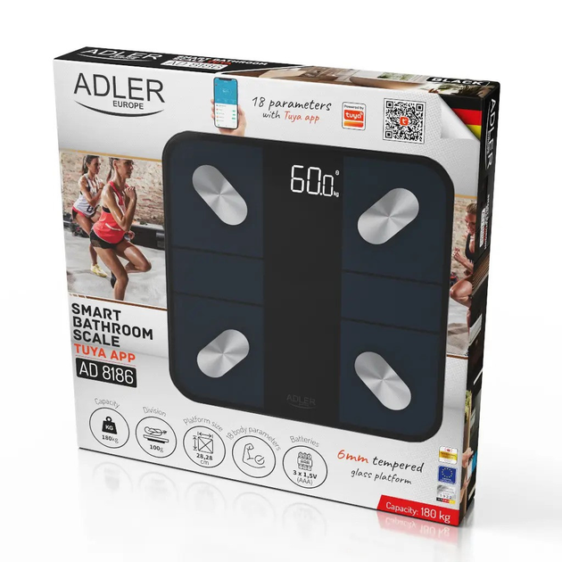 Напольные весы электронные Adler AD 8186 до 180 кг черные S - изображение 6