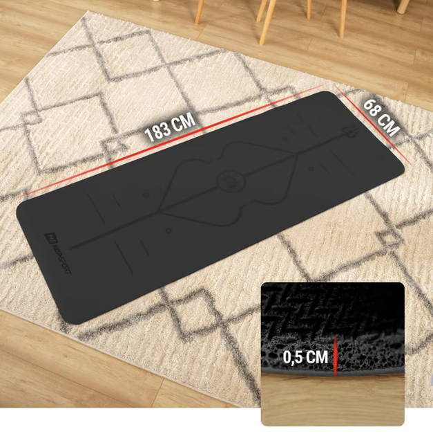 Йога-мат Hop-Sport PU 0,5см 183 x 68см HS-P005GM черный - изображение 7