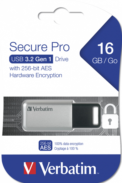 Pamięć flash USB Verbatim Secure Pro with 256 AES 16 GB USB 3.2 Gen 1 (23942986645) - obraz 3