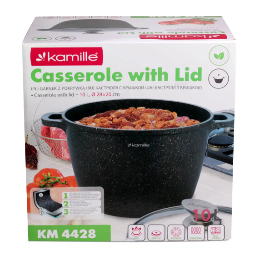 Кастрюля Kamille 4428 Гранит 10л со стеклянной крышкой - изображение 7