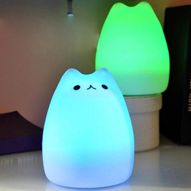 Світлодіодний LED світильник Little Cat нічник силіконовий Котик 7-кольорів світіння на батарейках - зображення 3