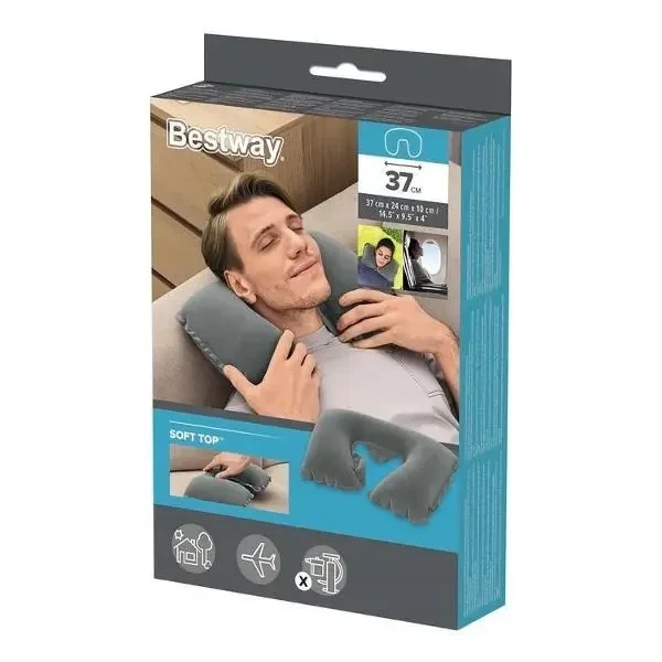 Надувная флокированная подушка Bestway 67006, 37 х 24 х 10 см, зеленая - изображение 7