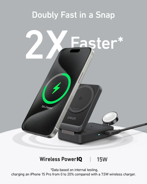 Зарядний пристрій Anker MagGo Wireless Charging Station 3-in-1 15W для iPhone (2000139) - Фото 8 Зарядний пристрій Anker MagGo Wireless Charging Station 3-in-1 15W для iPhone (2000139) - зображення 8