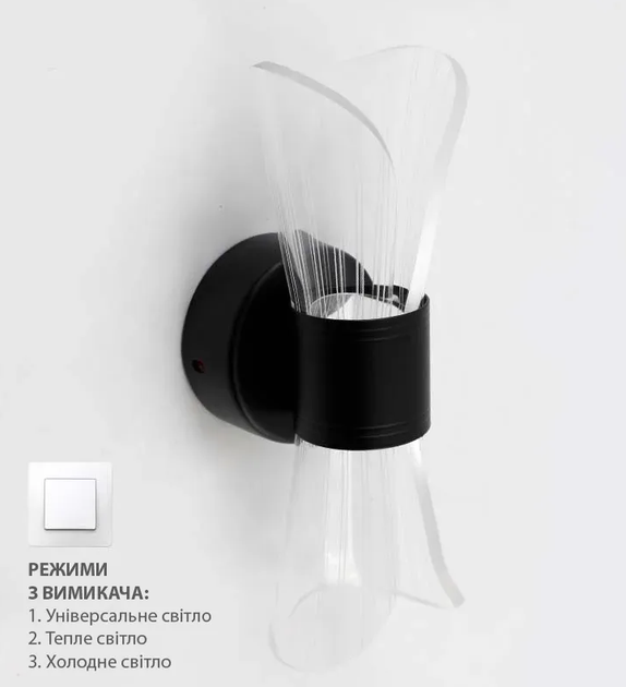 Светодиодный светильник, бра DIO 12W 2Y-ON/OFF- 230х80х95-BLACK/CLEAR-220-IP20 - изображение 3