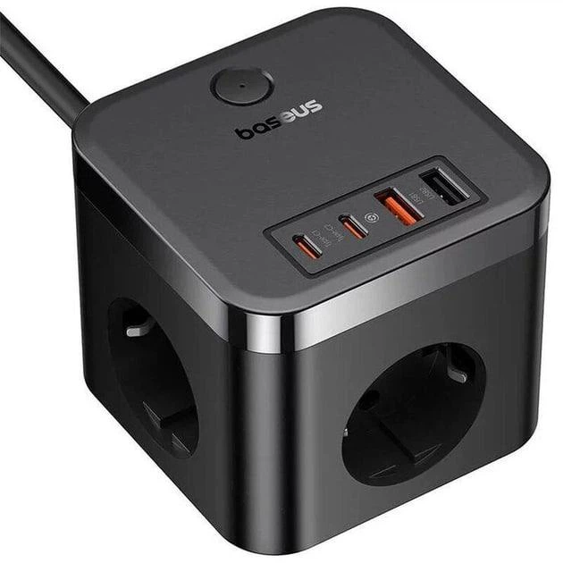 Сетевое зарядное устройство Baseus PowerCombo Cube Power Strip 3xAC+2xUSB+2xType-C 30W 1.5м (E00066400117-00) Black - изображение 2