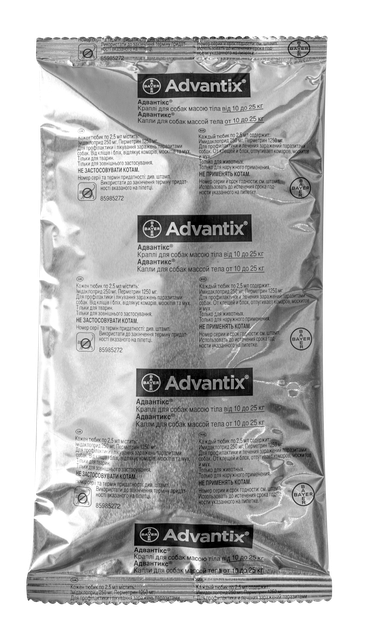 Капли Elanco (Bayer) Advantix (Адвантикс) от заражений экто паразитами для собак 10-25 кг 4 пипетки (4007221037293/4007221047247) - изображение 5